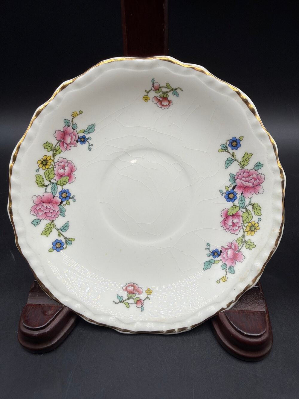 Vintage Steubenville STB7 Indian Tree Saucer Adam Antique Gold Trim Floral USA